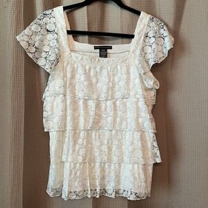 Apostrophe Tiered Lace Top Size M Fairycore Bohemian Romantic Ivory